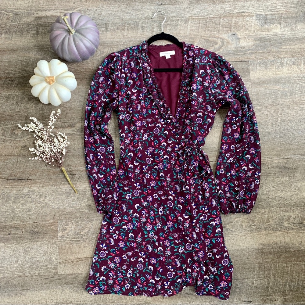 Francescas Long Sleeve Floral Wrap Dress